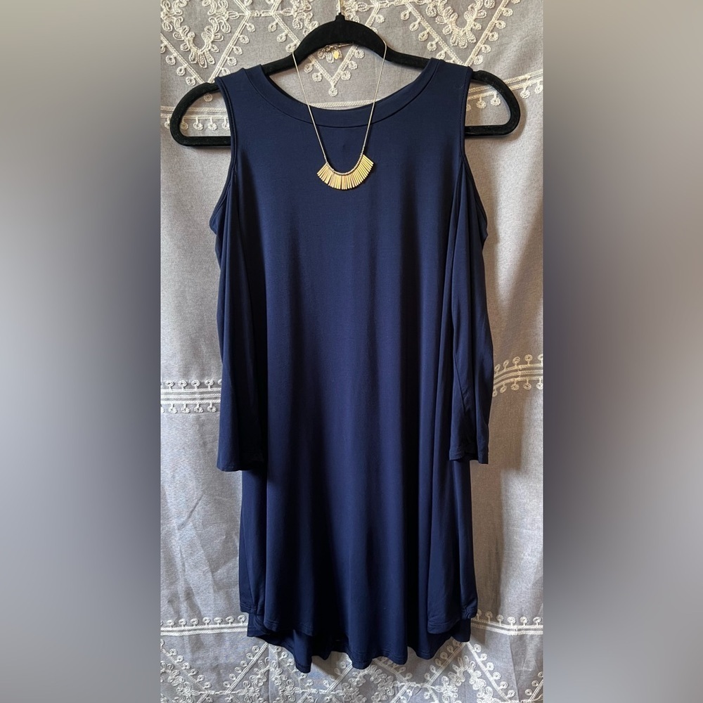 Blue casual cold shoulder dress